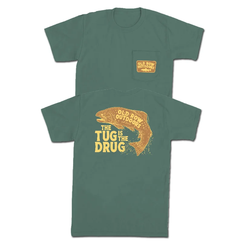 Funny T-Shirt For Gym Enthusiasts-The Tug Is The Drug Pocket Tee