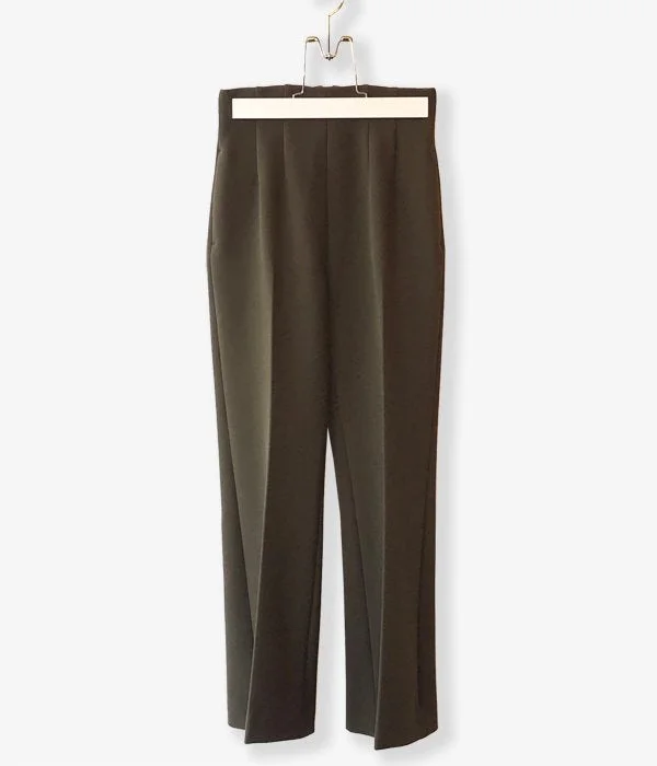 Custom Pants For Sports Apparel-PHEENY/DOUBLE CLOTH HIGH WAIST SEMI FLARED SLACKS(KHAKI)