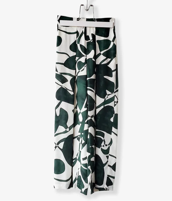 Custom Pants For Christmas Gifts-PHEENY/RAYON LEAF PRINT GATHERED PANTS(GREEN)