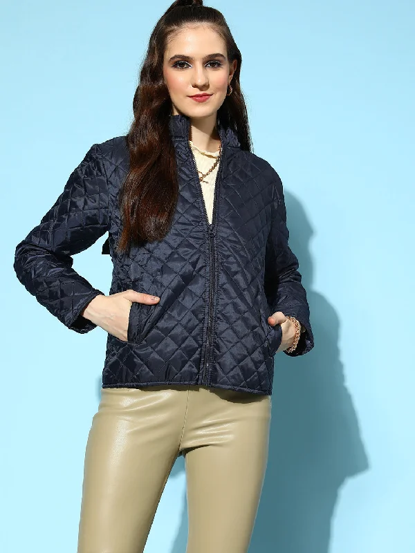 Custom Coats And Jackets For Men-Women Navy Quilted Hooded Puffer Jacket