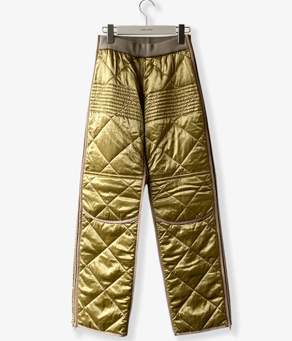 Custom Jogger Pants-FUMIKA_UCHIDA/QUILTED SATIN STRAIGHT LEG PANTS(GOLD)