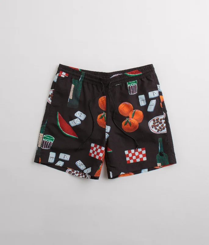 Custom Board Shorts For Surfers-Carhartt Slater Swim Trunks - Isis Maria Dinner Print / Black