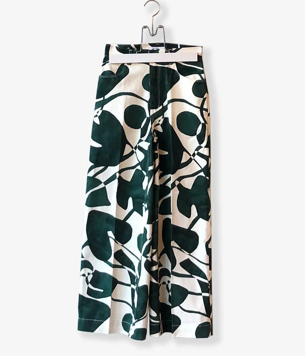 Custom Pants For Travel Adventures-PHEENY/DRILL LEAF PRINT HIGH WAIST PANTS(GREEN)