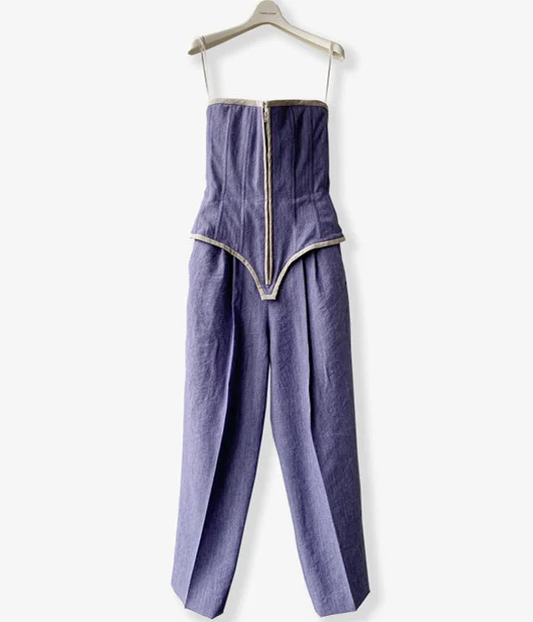 Personalized Pants For Outdoor Events-FUMIKA_UCHIDA/WOOL/LINEN SUITING JUMPSUIT(TOP PURPLE)