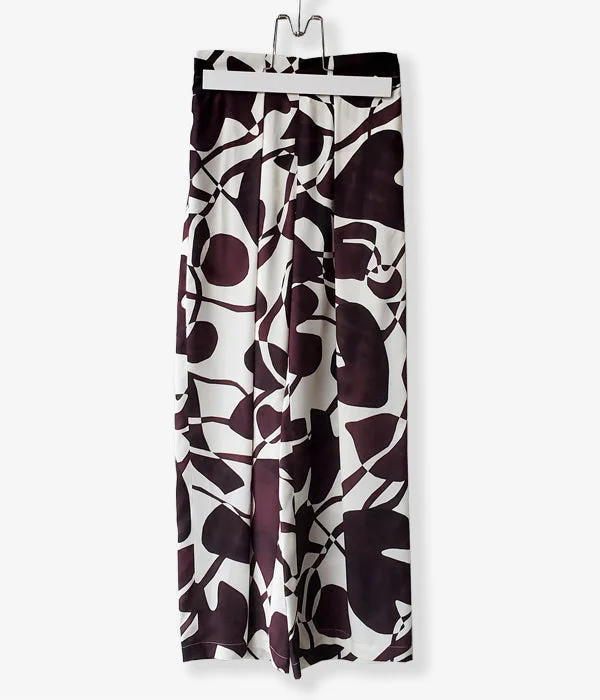 Personalized Pants For Road Trips-PHEENY/RAYON LEAF PRINT GATHERED PANTS(BURGUNDY)