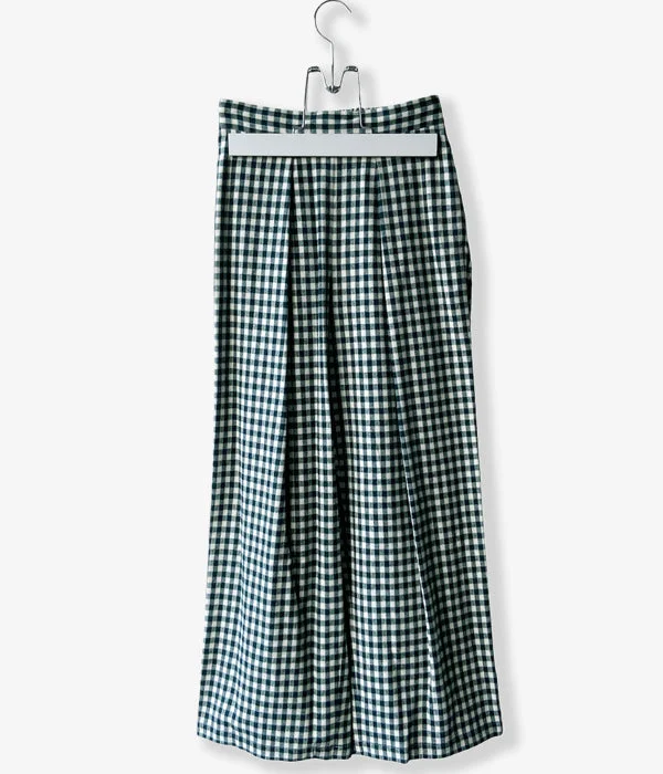 Custom Pants For Holidays-PHEENY/COTTON RAYON CHECK FLANNEL GATHERED PANTS(GREEN)