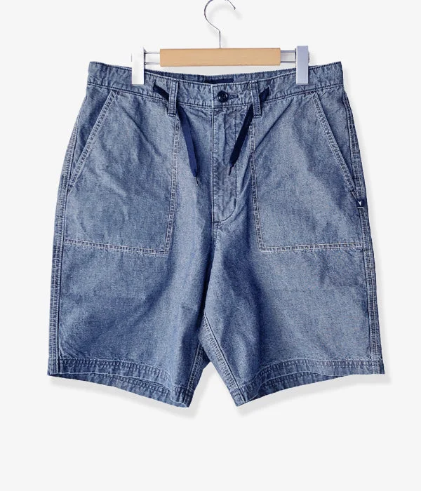 Custom Pants For Relaxing Days-DESCENDANT/SPIN CHAMBRAY SHORTS (INDIGO)