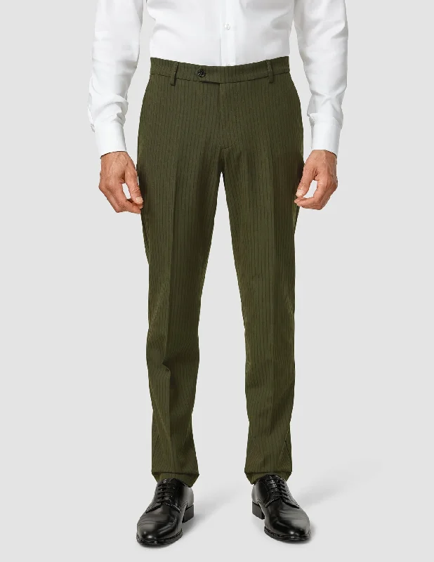 Personalized Pants For Events-Essential Suit Pants Regular Moss Green Pinstripe