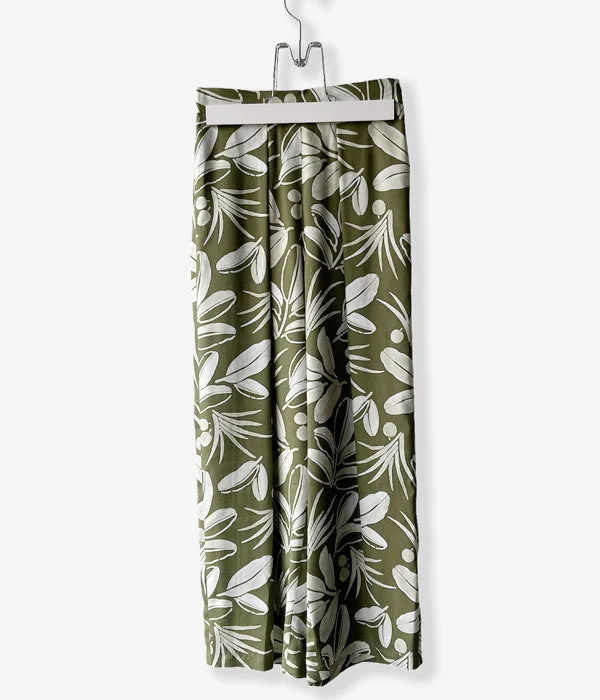 Personalized Pants For Fitness Gear-PHEENY/RAYON BOTANICAL PRINT GATHERED PANTS(KHAKI)