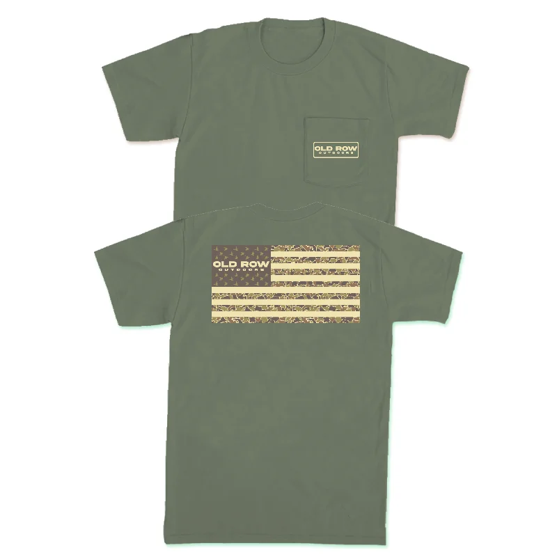 Custom T-Shirt For Holidays-Old Row Outdoors Camo Flag Pocket Tee