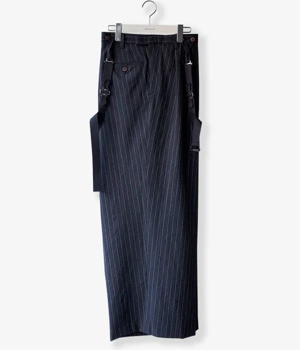 Custom Pants For Workwear-FUMIKA_UCHIDA/STRIPES SUSPENDER SIDE FRONT OVER SLACKS(CHARCOALBLACK)