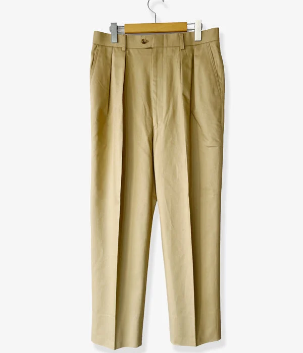 Custom Pants For Daily Wear-INTERIM/FRENCH ARMY CHINO 2-TUCK WIDE TAPERED SLACKS (BEIGE)