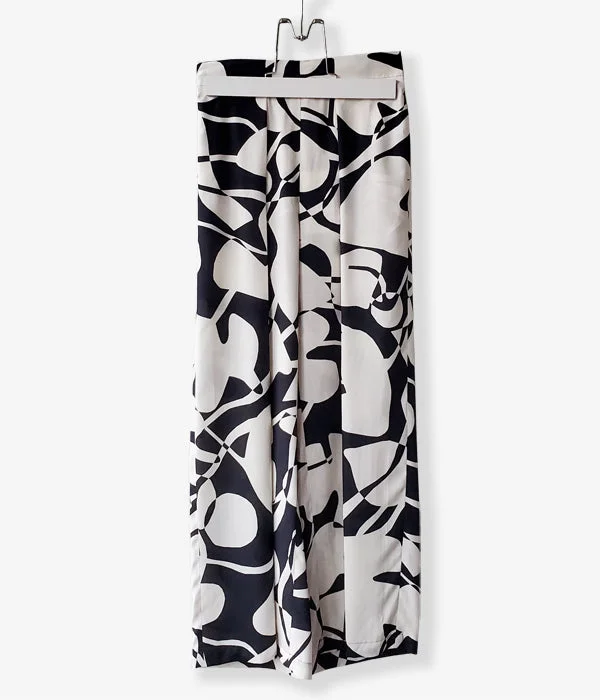 Custom Pants For Sports Fans-PHEENY/RAYON LEAF PRINT GATHERED PANTS(NAVY)