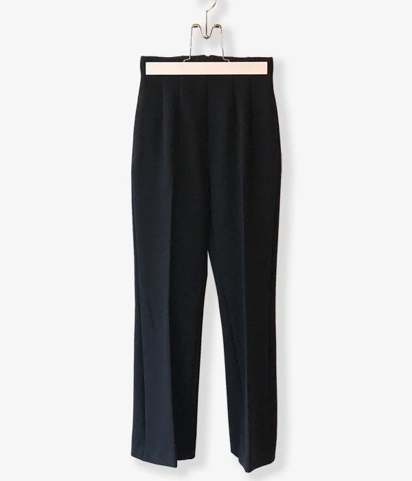 Custom Pants For Running Apparel-PHEENY/DOUBLE CLOTH HIGH WAIST SEMI FLARED SLACKS(BLACK)