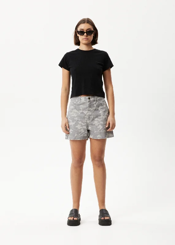 Personalized Shorts For Relaxed Look-AFENDS Womens Cadet Seventy Threes - Organic Denim Shorts - Camo