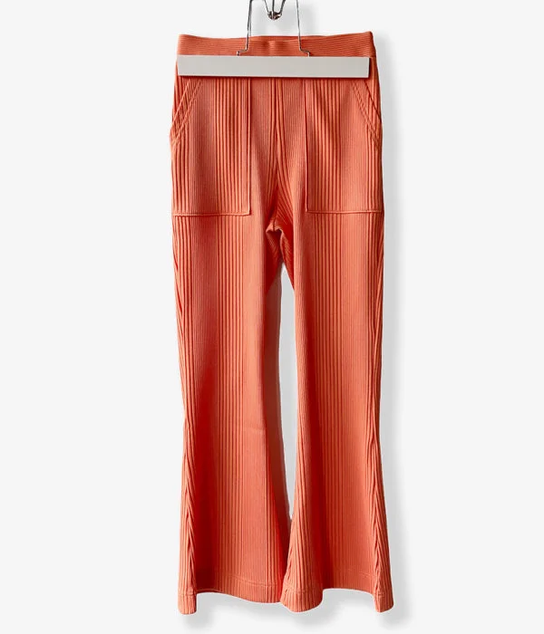 Personalized Pants For Yoga Wear-PHEENY/RANDOM RIB FLARED PANTS(ORANGE)