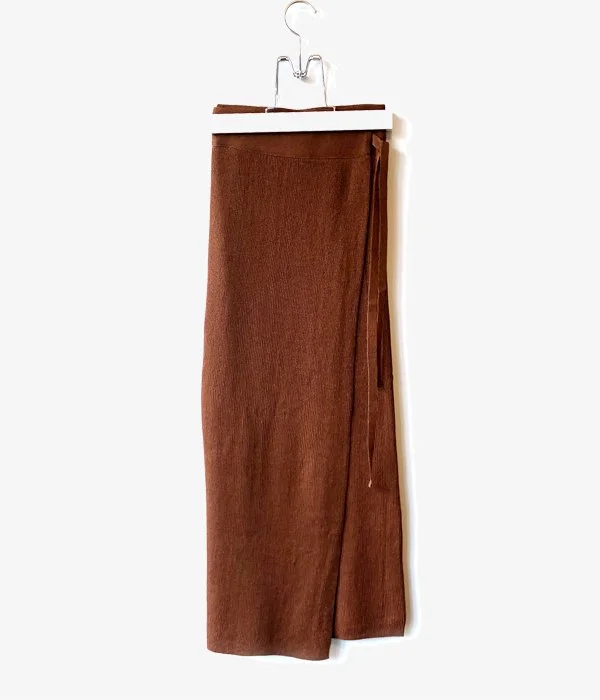 Custom Dress Pants For Special Occasions-TAN/SOFTSHINY WRAPPED SKIRT(BROWN)