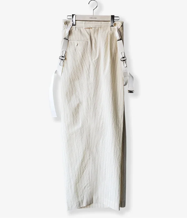 Custom Pants For College Students-FUMIKA_UCHIDA/STRIPES SUSPENDER SIDE FRONT OVER SLACKS(IVORY)