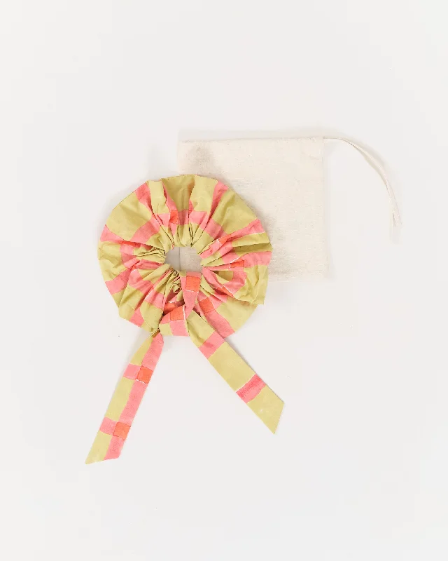 Custom Beach Shorts-Scrunchie - Lime Gingham