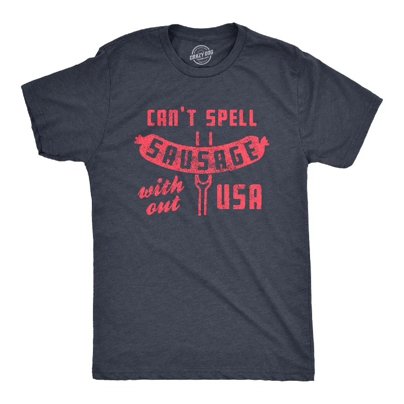 Custom T-Shirt For School Fundraisers-Can't Spell Sausage Without USA Men's T Shirt