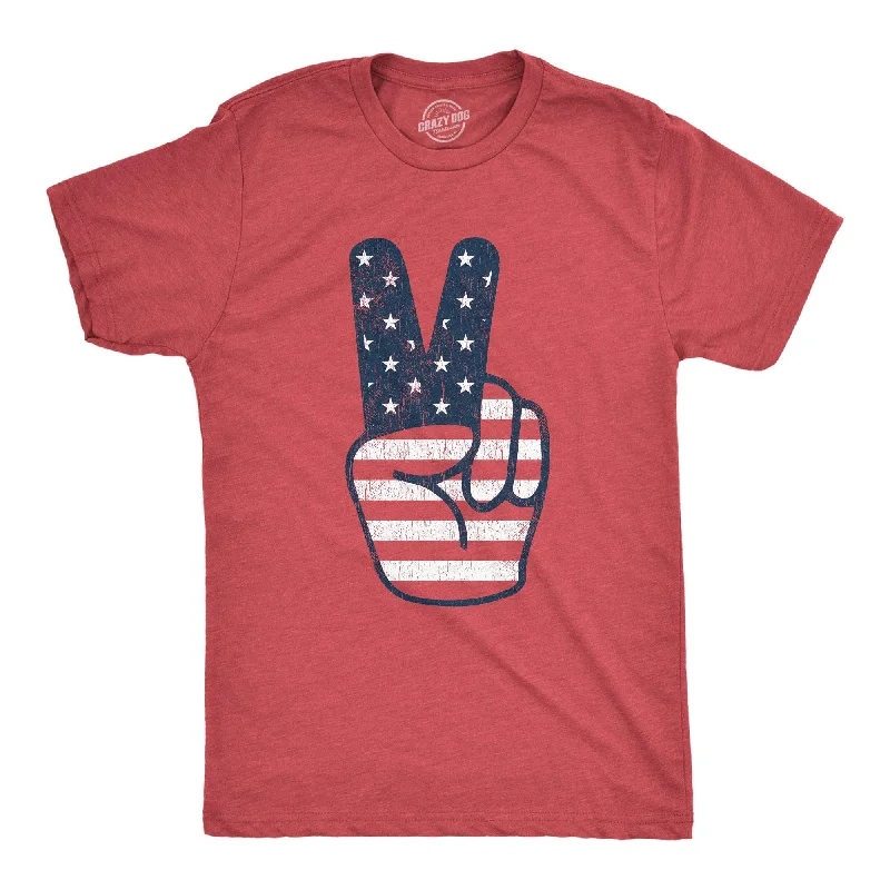 Personalized T-Shirt For Birthday Parties-Peace Sign American Flag Men's T Shirt