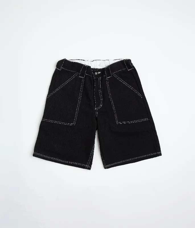 Custom Printed Sport Shorts For Girls-Poetic Collective Painter Shorts - Black Denim / White Stitch