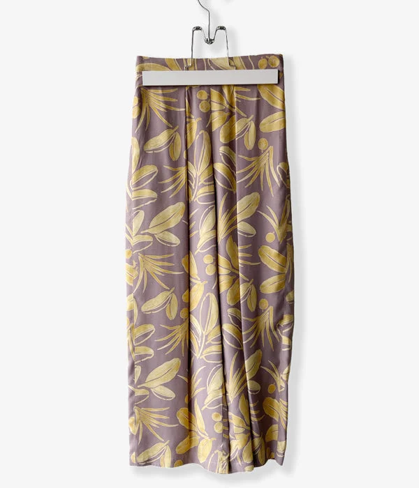 Personalized Pants For Evening Wear-PHEENY/RAYON BOTANICAL PRINT GATHERED PANTS(LAVENDER)