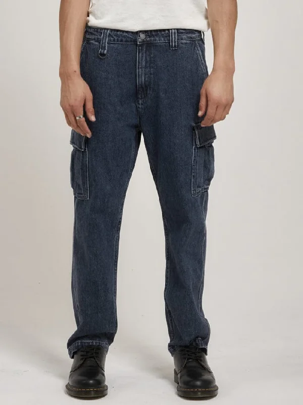 Personalized Pants For School Gatherings-Slacker Union Denim Cargo Jean - Worn In Blue