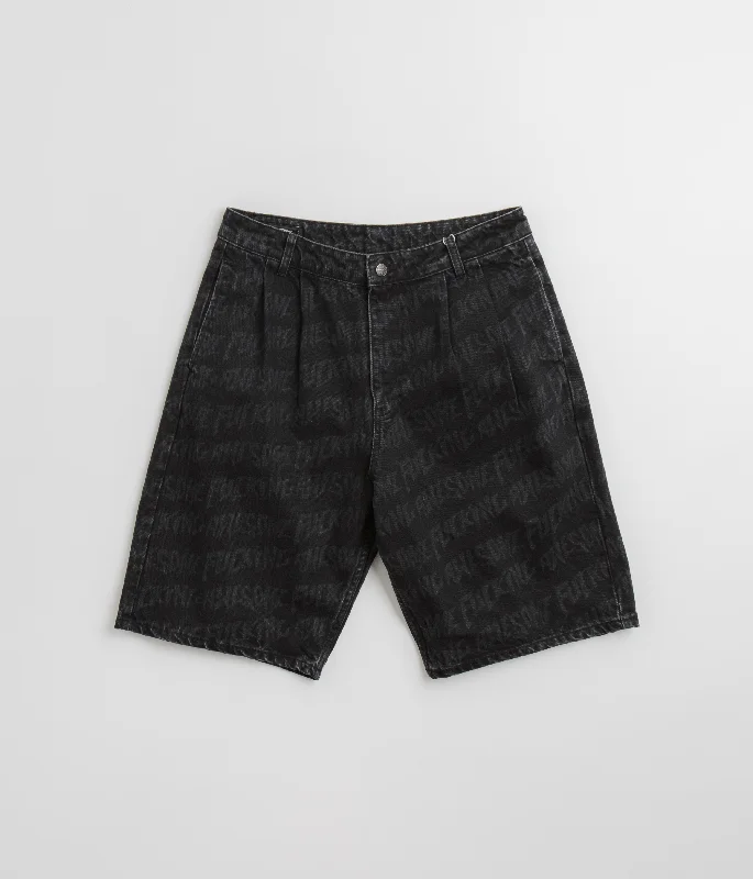 Personalized Shorts For Summer Events-Fucking Awesome Baggy Pleated Denim Laser Shorts - Black