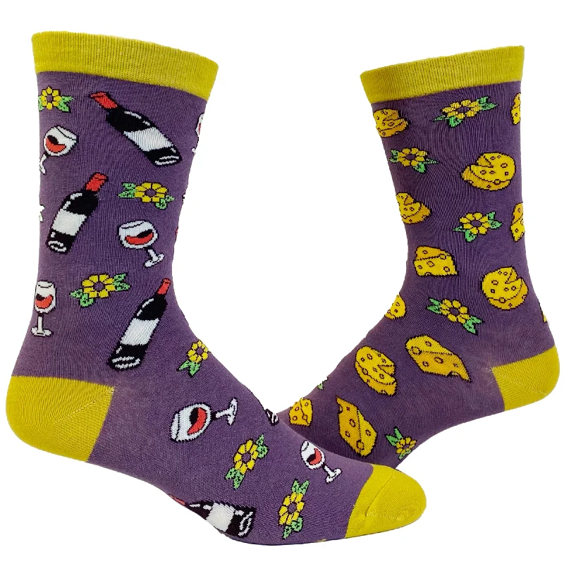 Custom Socks For Athletes-Womens Wine And Cheese Socks