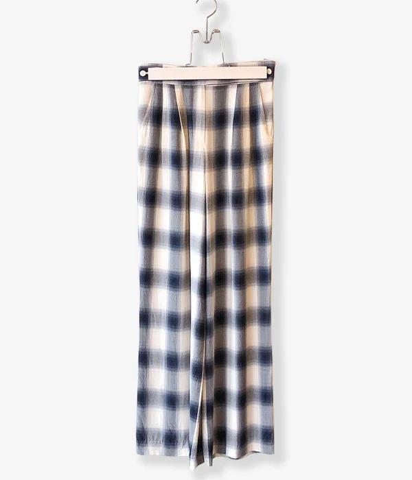 Personalized Pants For Road Trips-PHEENY/RAYON OMBRE CHECK 2TUCK SLACKS(BLUE)(1)