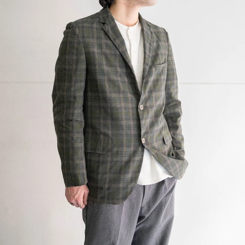 Custom Warm Jackets For Fall-1980-90s Europe? green×blue×white check tailored jacket