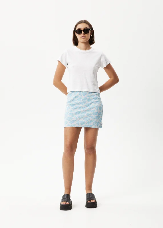 Custom Printed Shorts For Walking-AFENDS Womens Billie - Ribbed Floral Mini Skirt - Smoke Blue