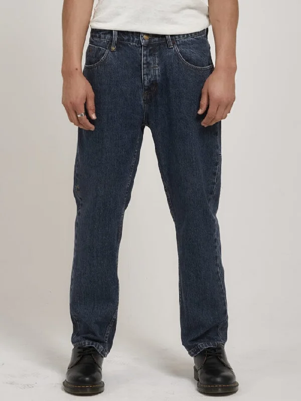 Personalized Pants For Outdoor Holidays-Straight Line Denim Jean - Worn In Blue