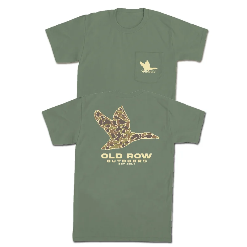 Personalized T-Shirt With Funny Sayings-Old Row Outdoors Flying Duck Camo Pocket Tee