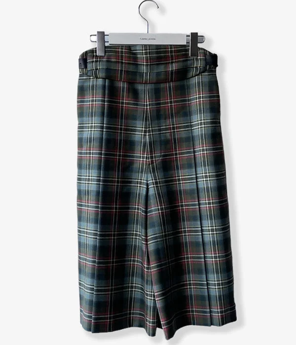 Custom Pants For Workwear-FUMIKA_UCHIDA/TARTAN PLAID BELTED PANTACOURT(PLAID MOSS)