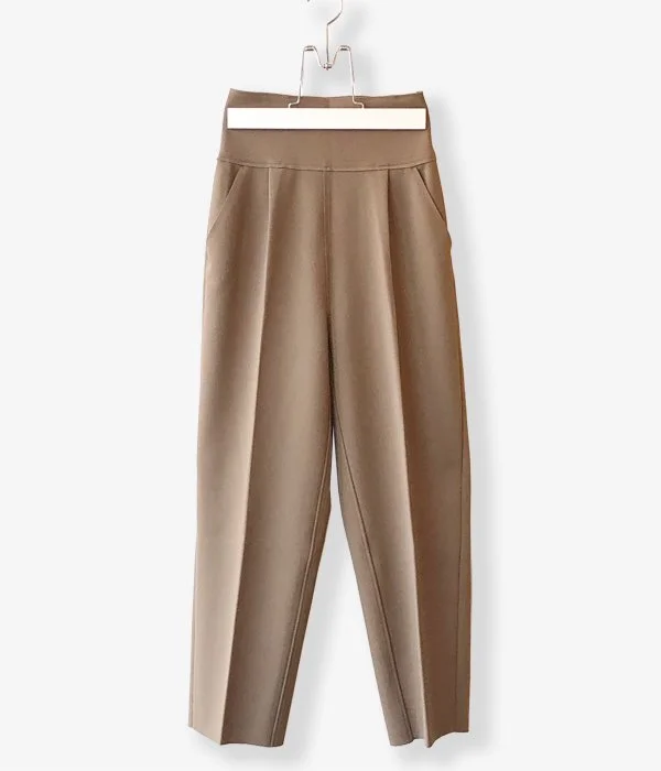 Custom Pants For Evening Events-PHEENY/AMUNZEN HIGH WAIST TAPERED PANTS(KHAKI BROWN)