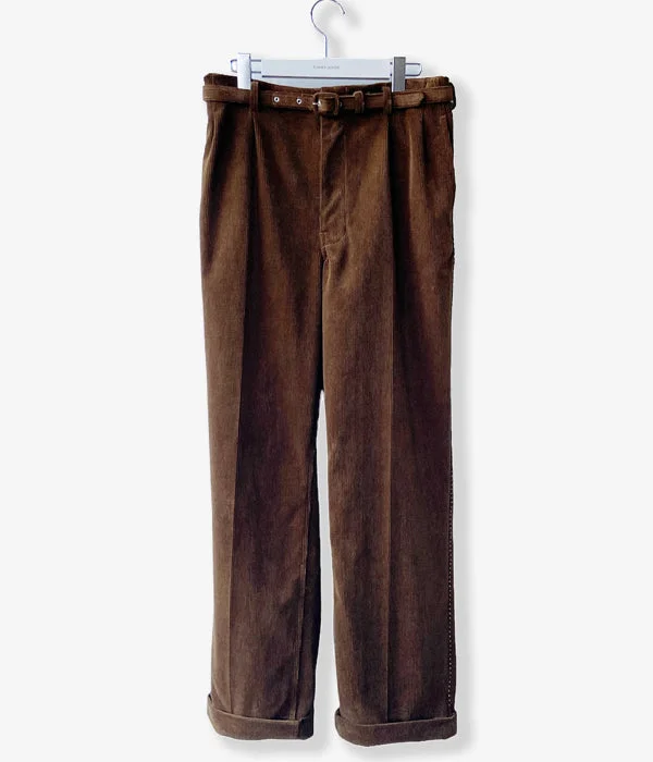 Custom Pants For Adventure Wear-FUMIKA_UCHIDA/CORDUROY BELTED 2-TUCK SLACKS(BROWN)