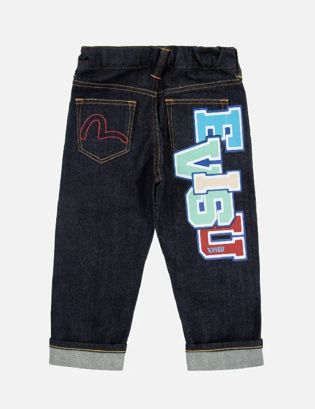 Personalized Pants For Running Events-Logo and Seagull Print Regular Fit Denim Jeans