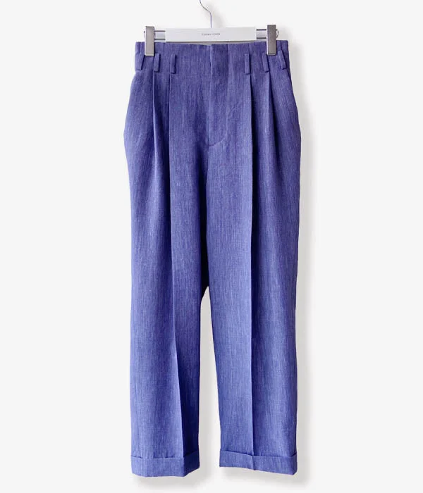 Custom Pants For Streetwear-FUMIKA_UCHIDA/WOOL/LINEN SUITING TUCKED SLACKS(TOP PURPLE)