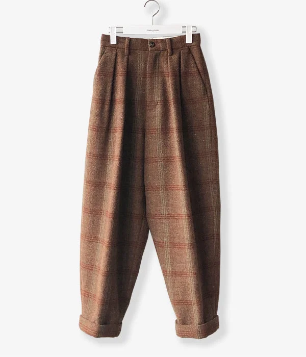 Personalized Pants For Holiday Travel-FUMIKA_UCHIDA/Plaid Nep Tweed/DAD PANTS(SAND×BRICK/size34)