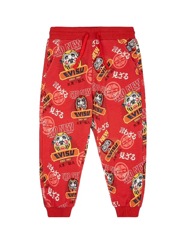 Personalized Bootcut Pants-Allover Daruma and Kamon Print Sweatpants