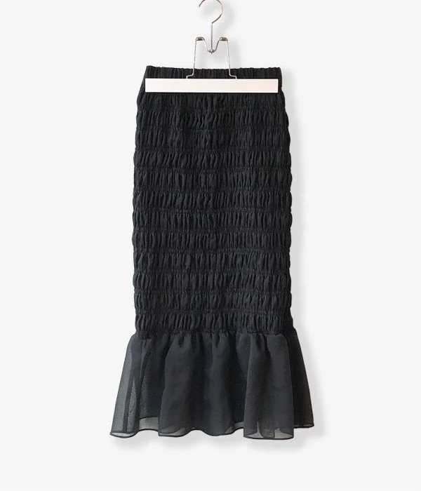 Custom Pants For Relaxed Fit-PHEENY/ORGANDIE SHIRRING SKIRT(BLACK)