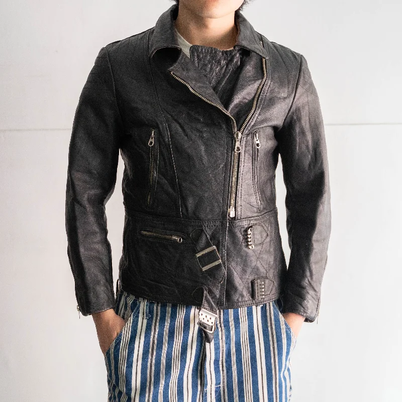 Custom Jackets For Team Uniforms-around 1980s Europe black leather motorcycle  short jacket