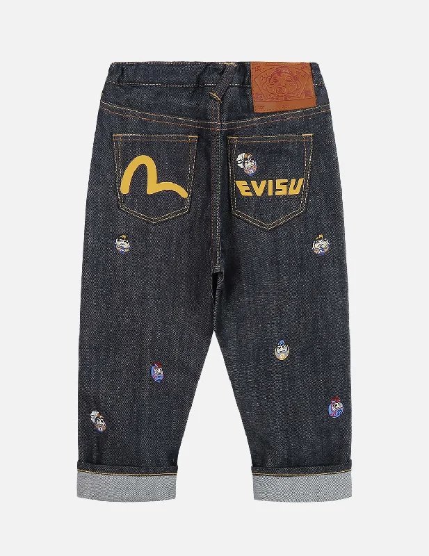 Custom Pants For Team Sports Fans-Allover Pompadour Daruma Regular Fit Denim Jeans