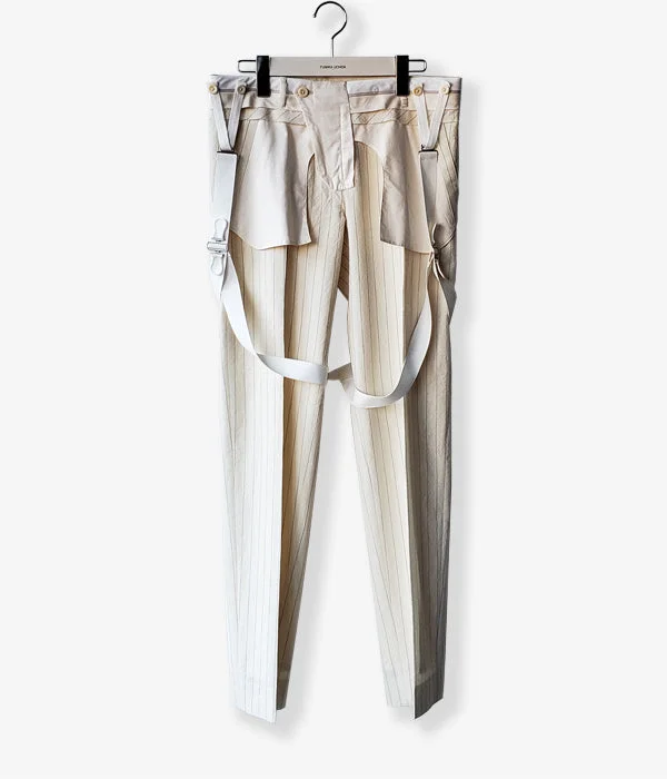 Custom Pants For Summer Fashion-FUMIKA_UCHIDA/STRIPES HARNESS TURN OVER SLACKS(IVORY)