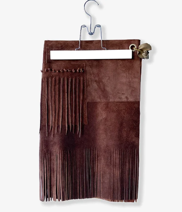 Personalized Pants For Family Outings-nowos/LEATHER WRAP SKIRT(BROWN)