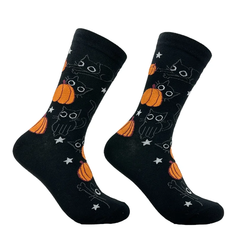 Custom Socks For Marathon Events-Women's Black Cat Pumpkin Socks