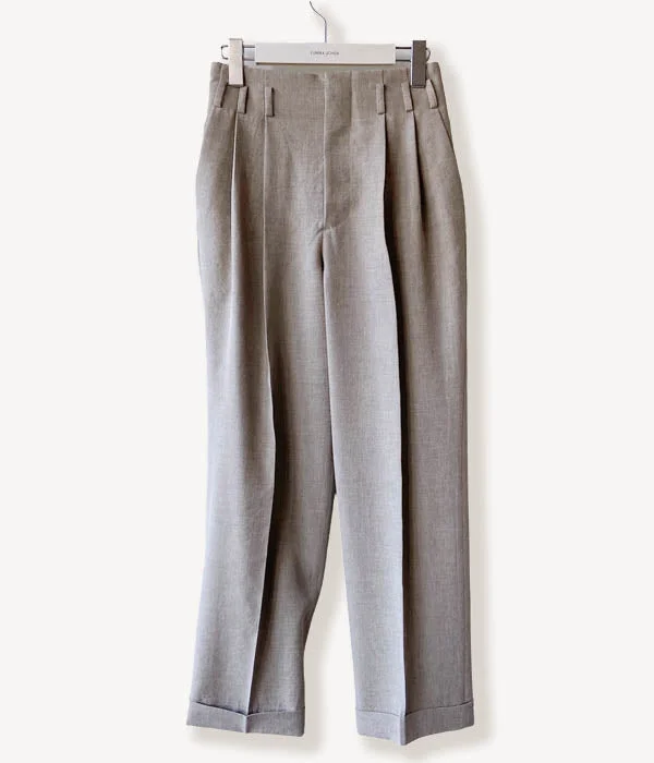 Custom Pants For Beach Parties-FUMIKA_UCHIDA/WOOL/LINEN SUITING TUCKED SLACKS(TOP GREY)