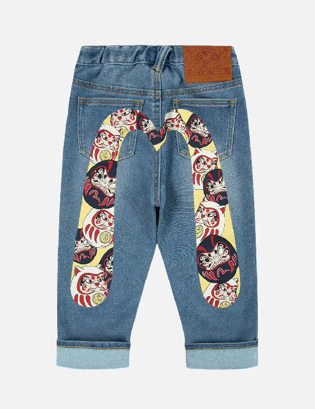 Custom Pants For Comfort Wear-Daruma Buddies Daicock Print Denim Jeans